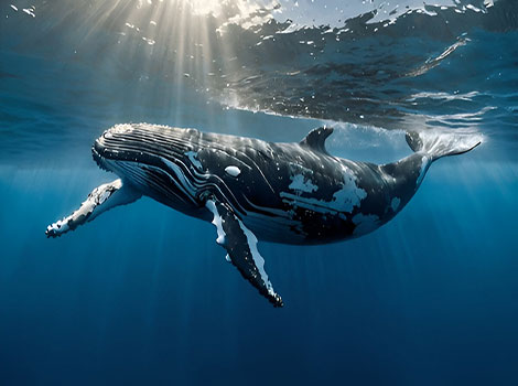 blue whale swimming in open ocean habitat