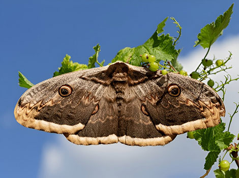 Giant wood moth camouflaged wings and eucalyptus forest habitat