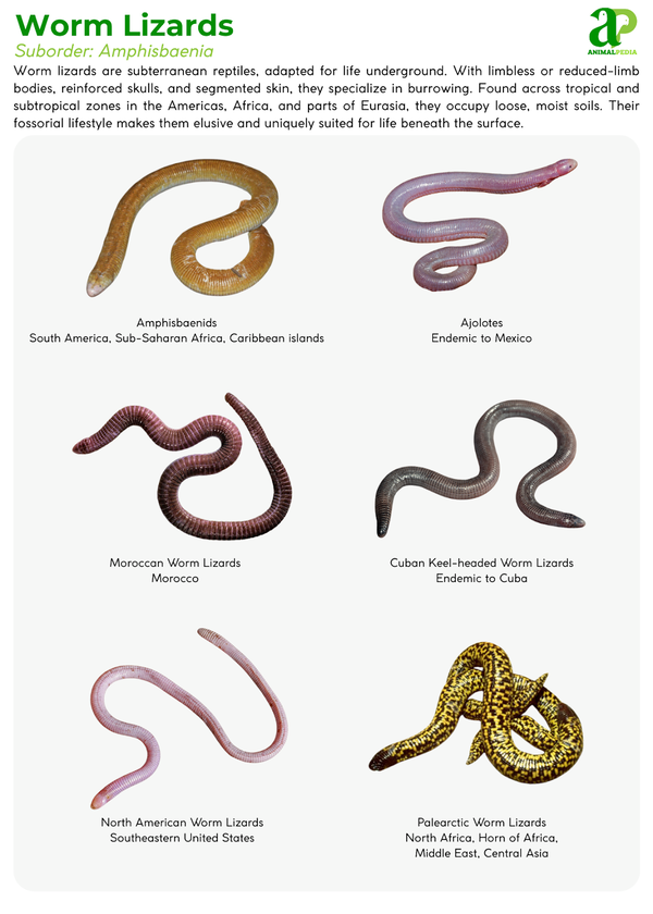 Collage of various Worm Lizards species