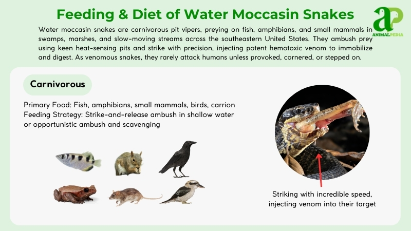 Feeding and diet of Water Moccasin Snakes