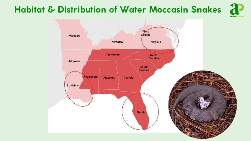 Habitat and distribution of Water Moccasin Snakes