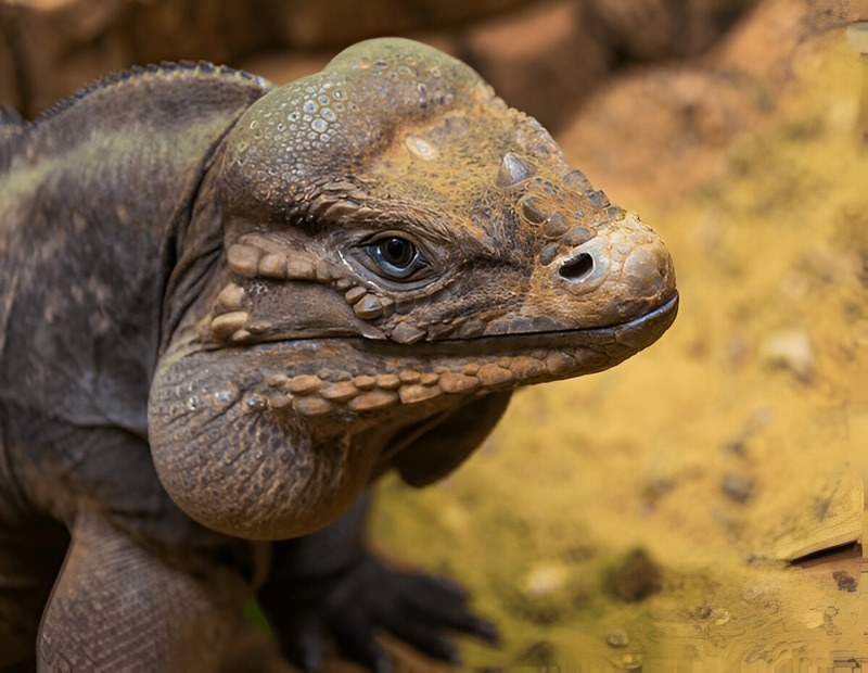 Rhinoceros Iguana with a calm expression