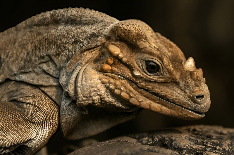 Rhinoceros Iguana with its distinct nasal horn