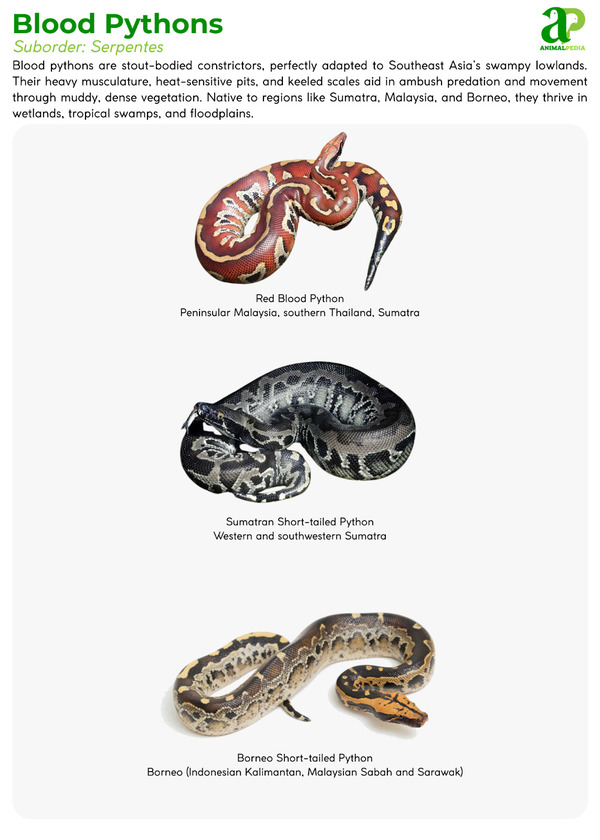 Various species of Blood Pythons