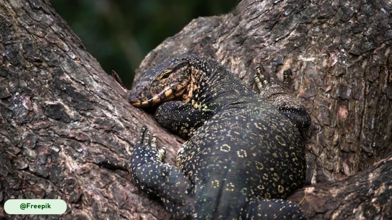 asian water monitor readily climb trees to flood escape